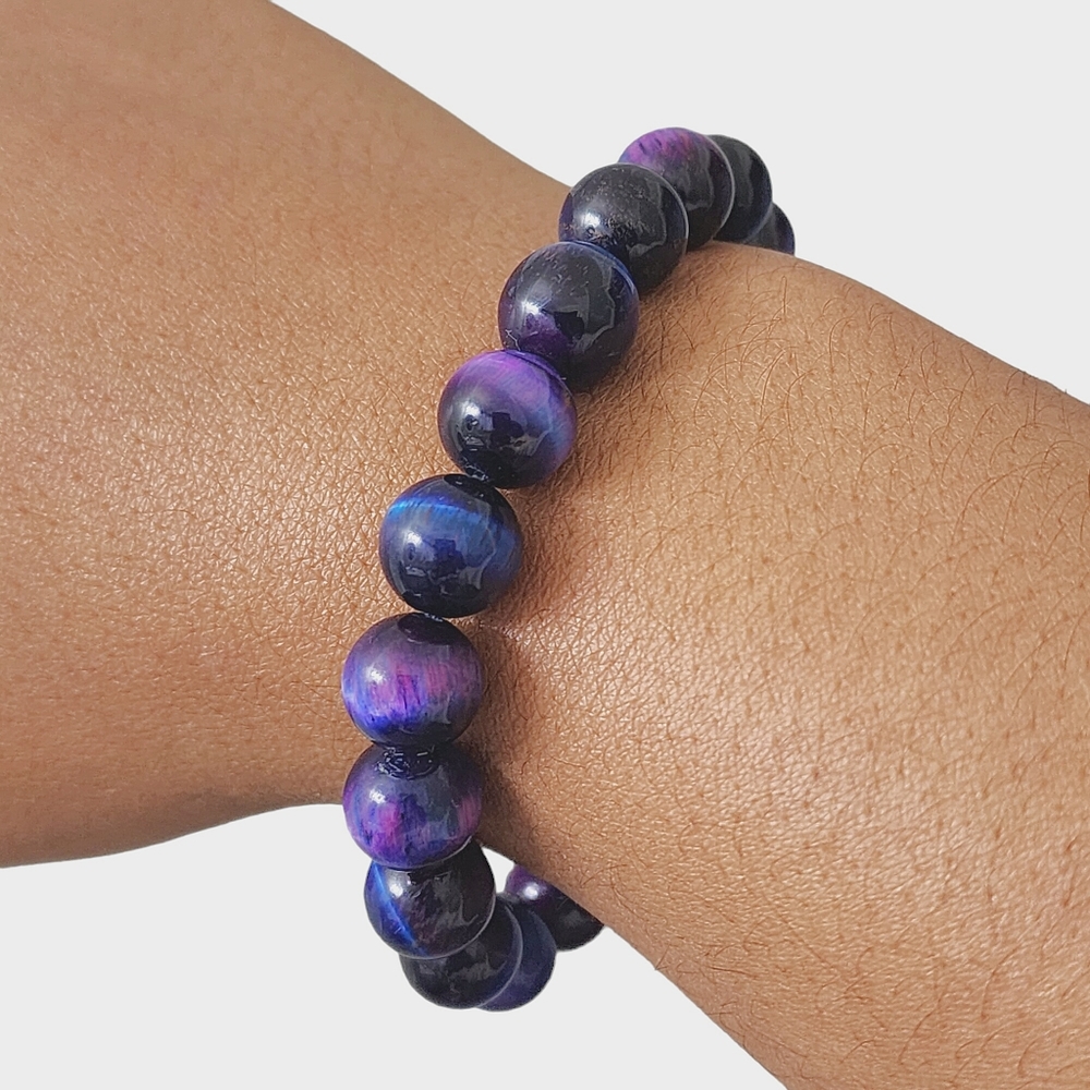 Galaxy Tiger Eye 10mm Stretch Beaded Bracelet - Picture 5 of 6